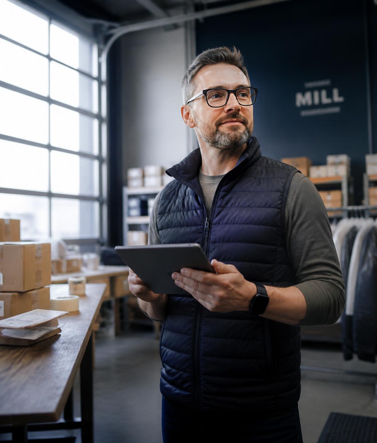 Business owner reviewing operations inside their growing company